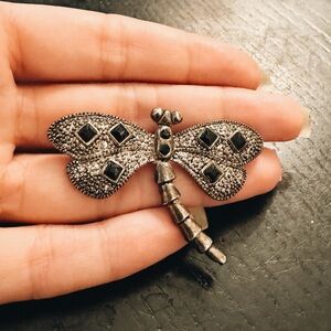 Vintage Silver and Black Dragonfly Brooch